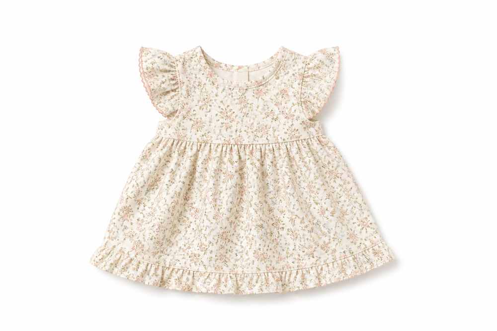 Floral Ruffle-Hem Dress — SS26 Mini Girls Island Charm
