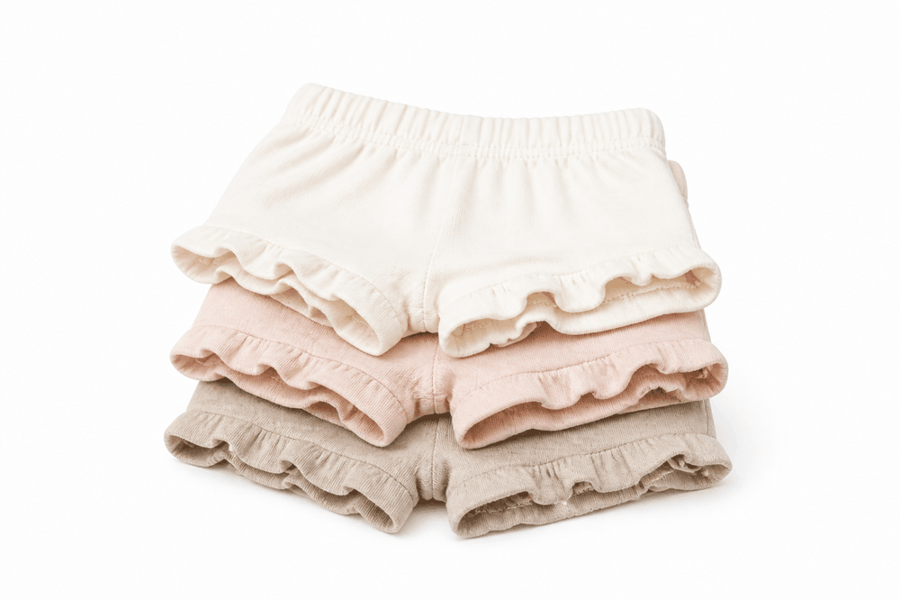 Ruffled Drawstring Shorts 3pk — SS26 Mini Girls Island Charm