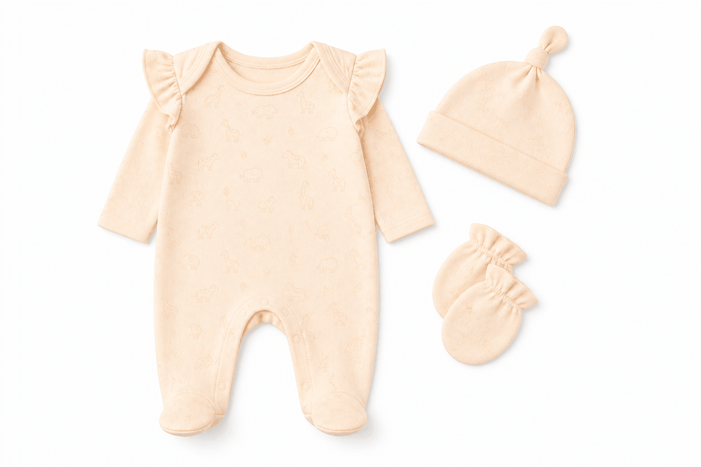 AIO Sleepsuit with Hat & Mitt — SS26 Sunny Orchard Baby Essentials