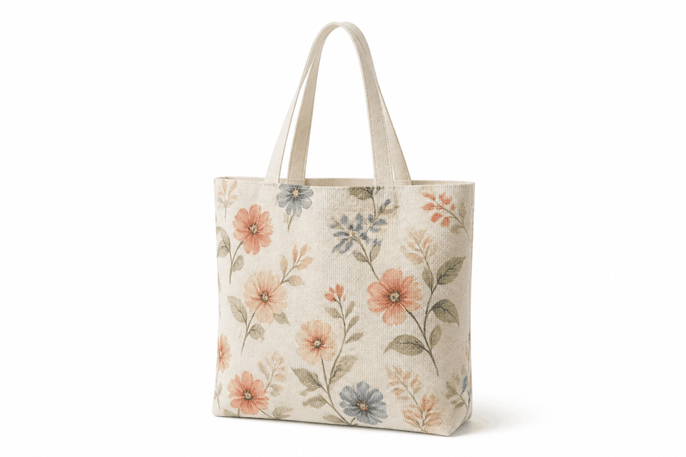 Peach Flower Print Tote Bag